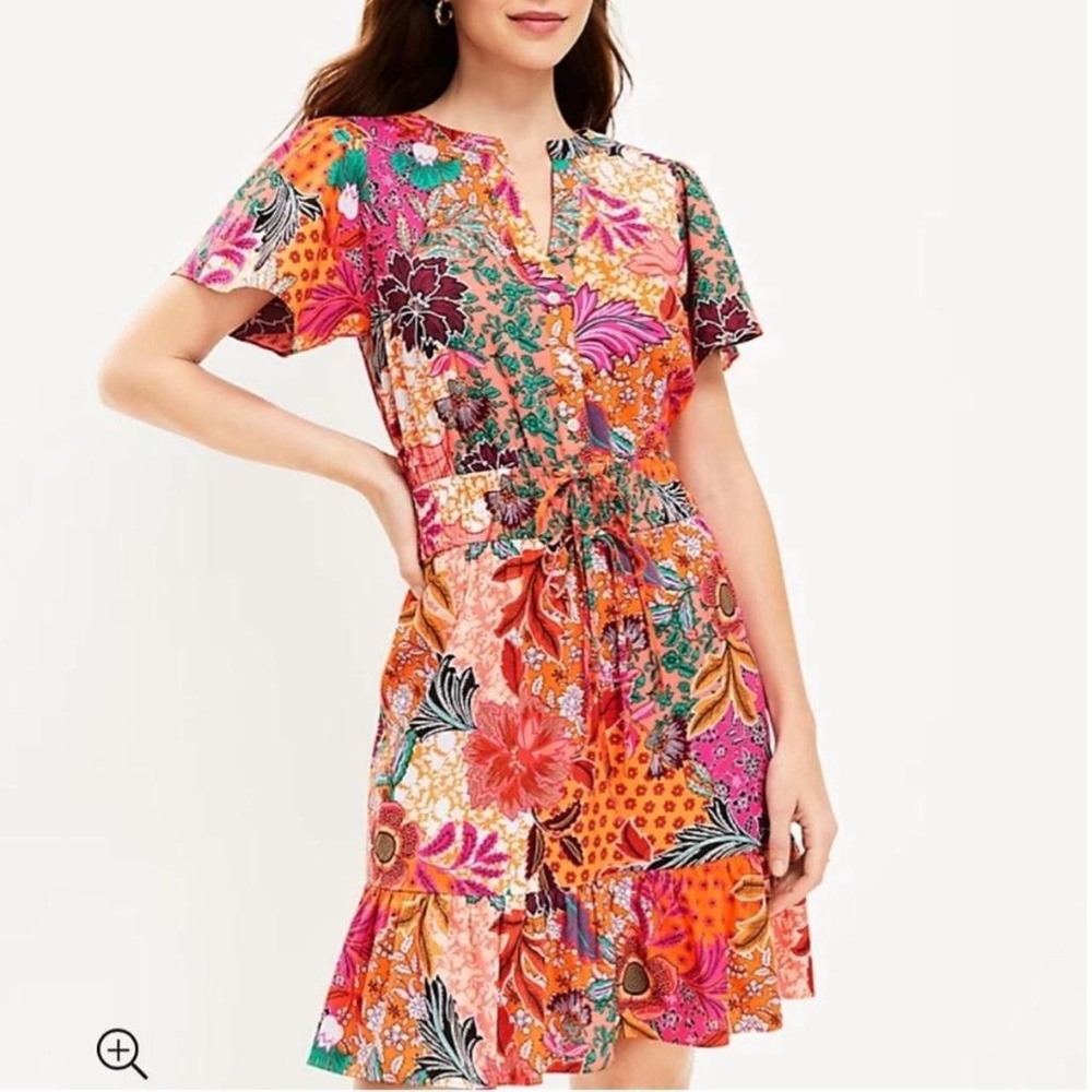 LOFT Mini pink and orange summery floral cotton dress